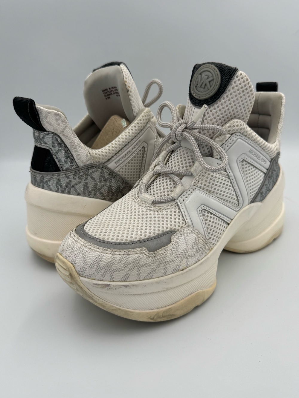 Michael Kors Olympia Chunky Platform Sneakers Women 6.5 White Gray MK Logo